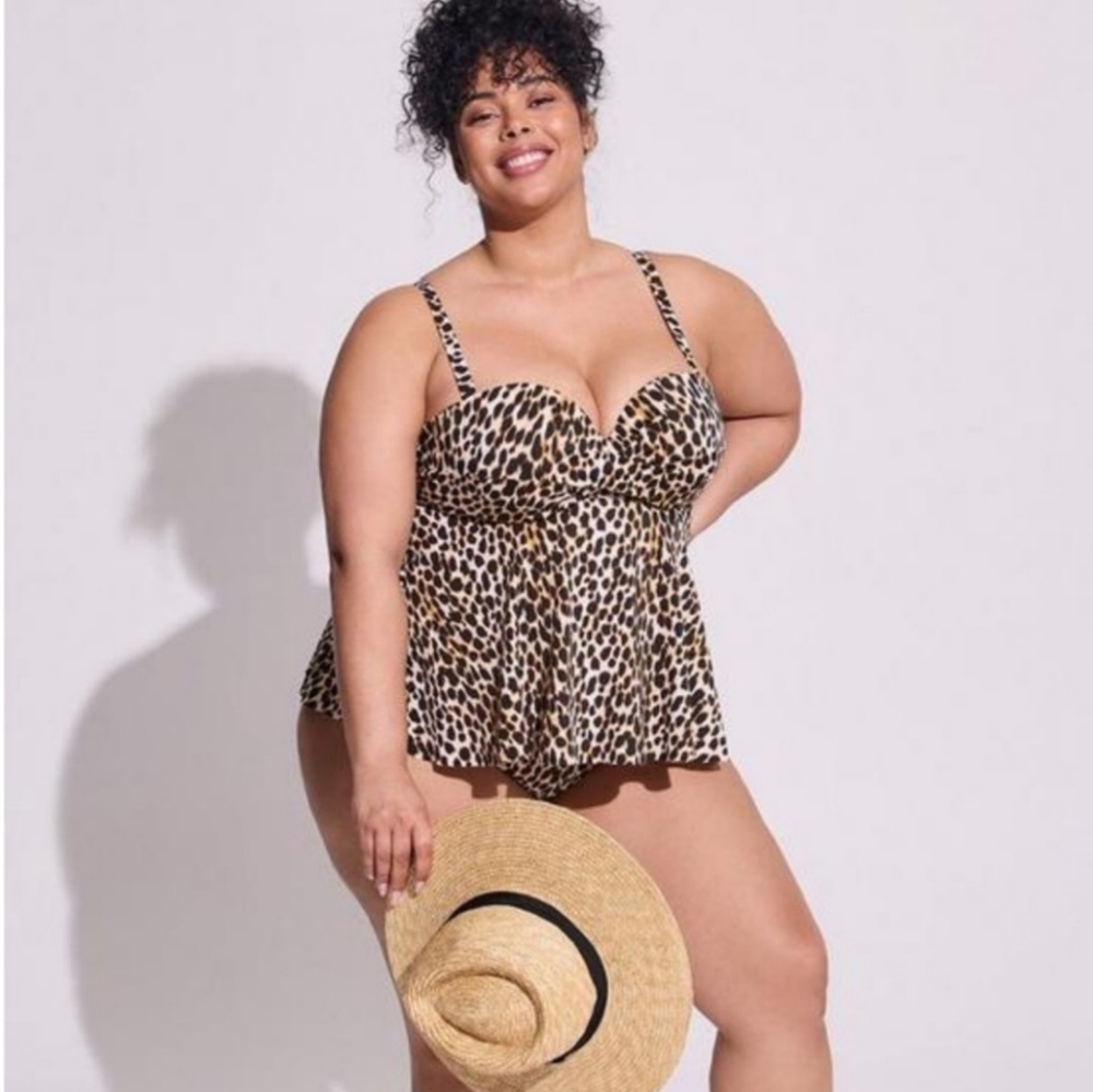 New! Torrid sz 3 Leopard Cheetah Push Up Bathing Swim Suit Tankini Top 3X